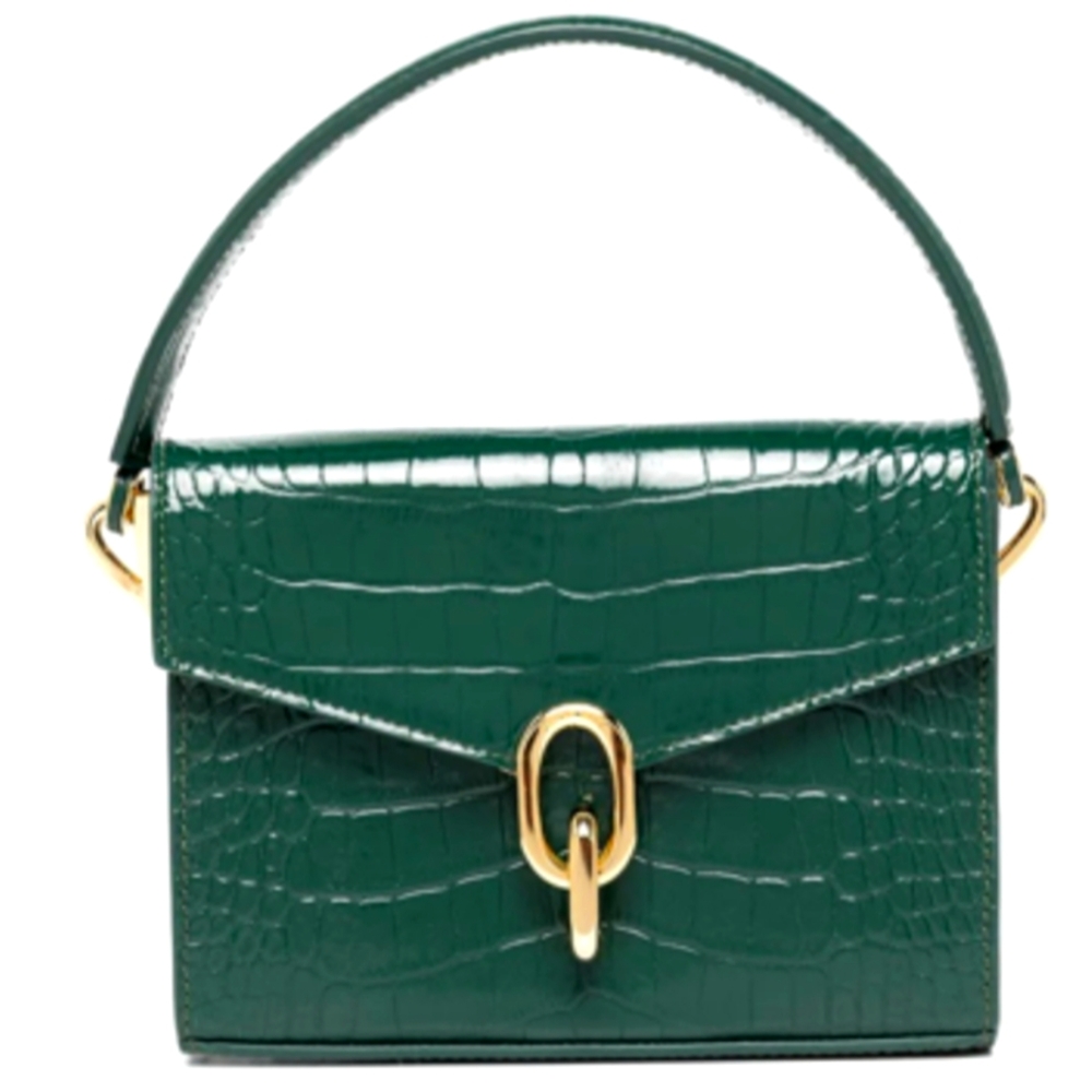 Anine Bing Mini Colette Bag, in croc-embossed emerald green